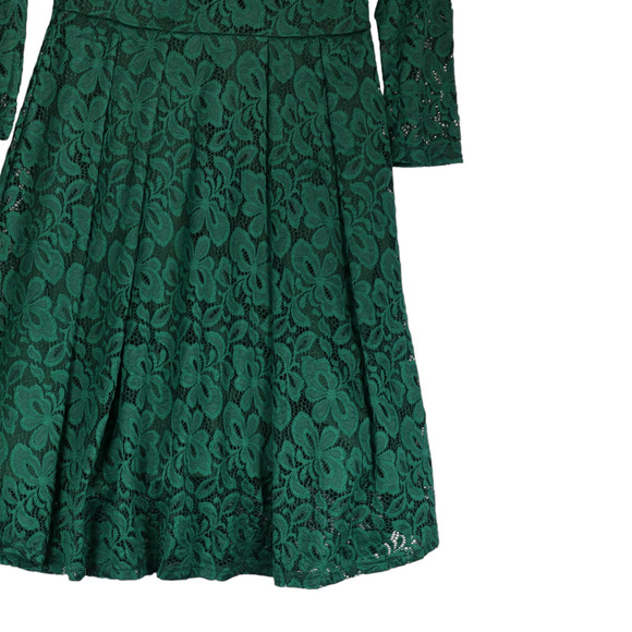 NEW Miss MNY Dress Juniors M Womens Small Green Lace Boat Neck Sheer Sleeve Boho - Picture 4 of 7